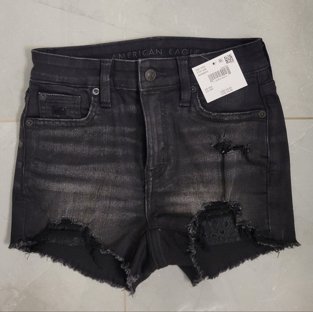 American Eagle Outfitters Black Distressed Women Shorts